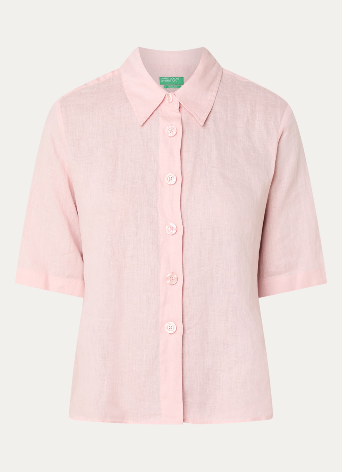 Benetton Blouse van linnen  - voorkant 2 zalmroze