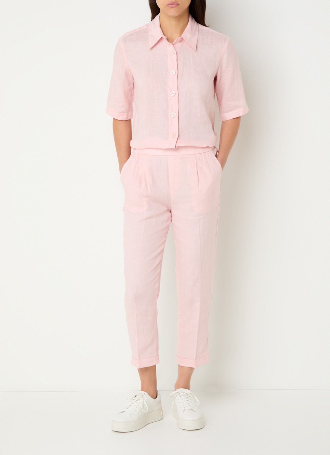 Benetton Blouse van linnen  - voorkant 3 zalmroze