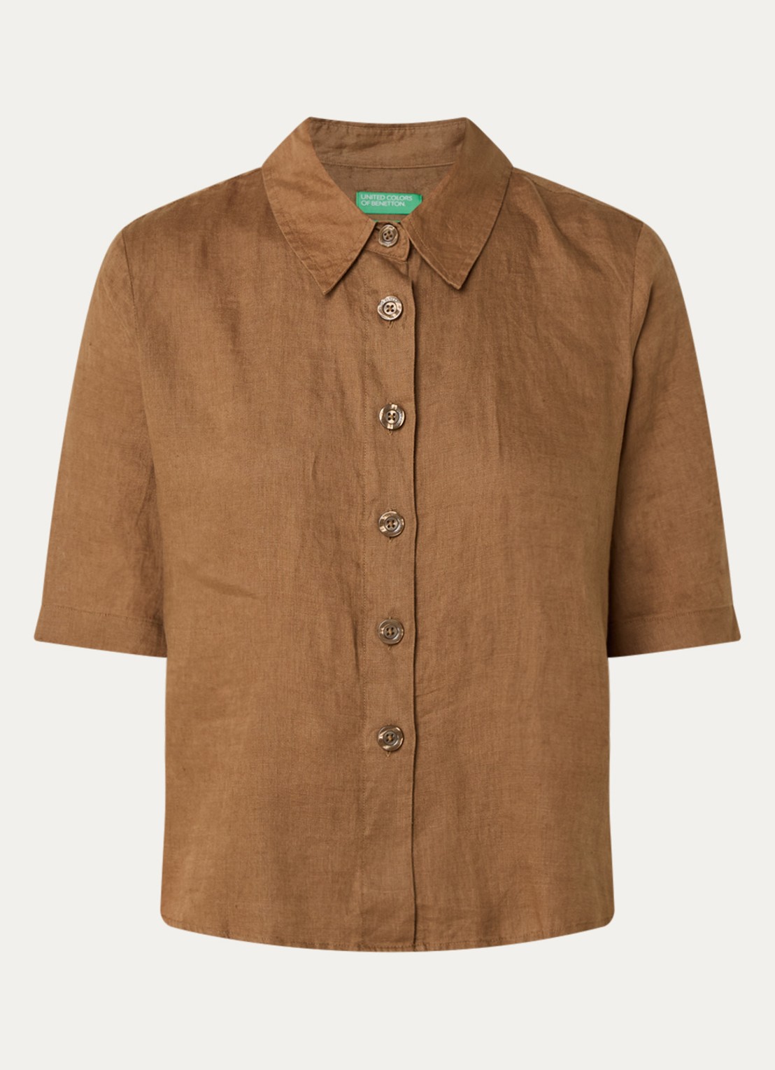 Benetton Blouse van linnen  - voorkant 3 cognac