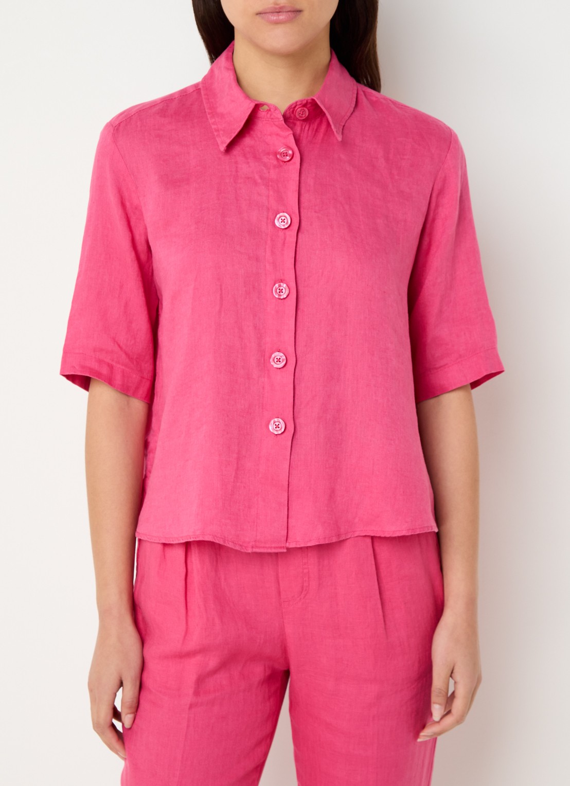 Benetton Blouse van linnen  - detail fuchsia