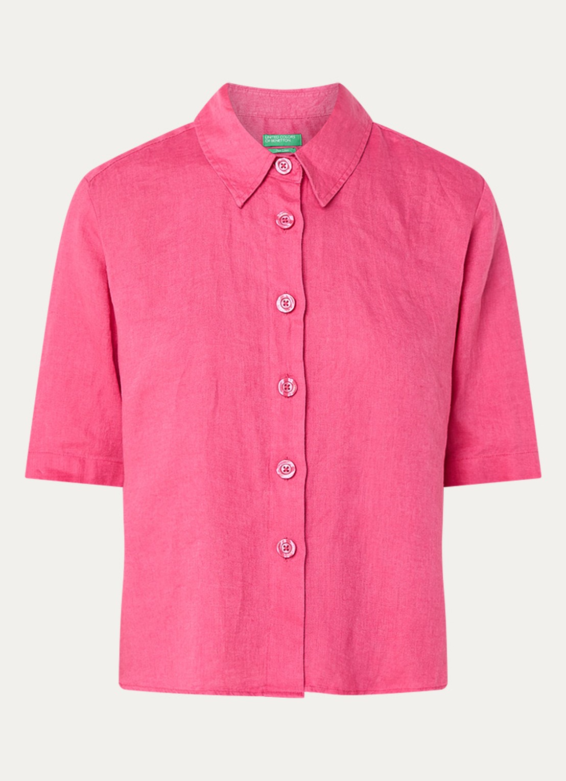 Benetton Blouse van linnen  - voorkant 3 fuchsia