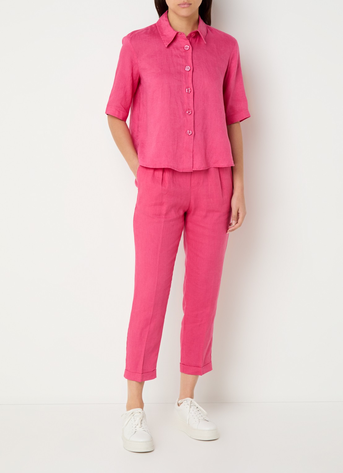 Benetton Blouse van linnen  - voorkant 4 fuchsia