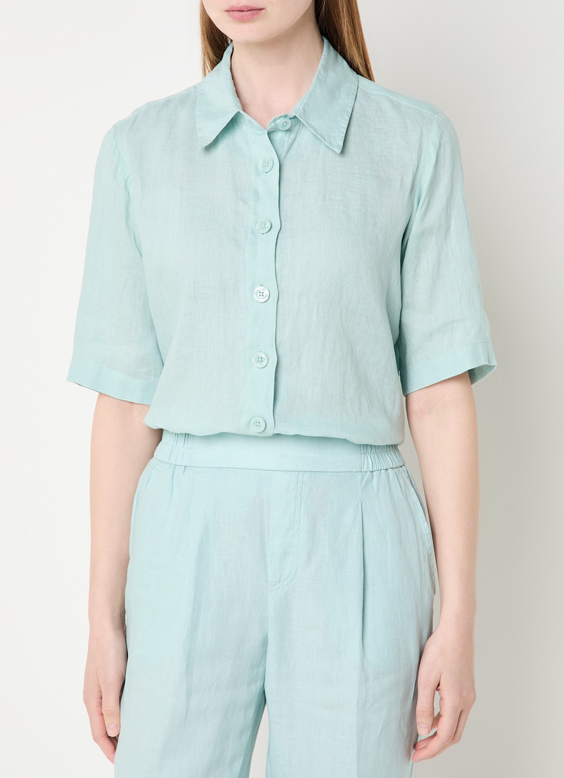 Benetton Blouse van linnen  - detail 2 turquoise