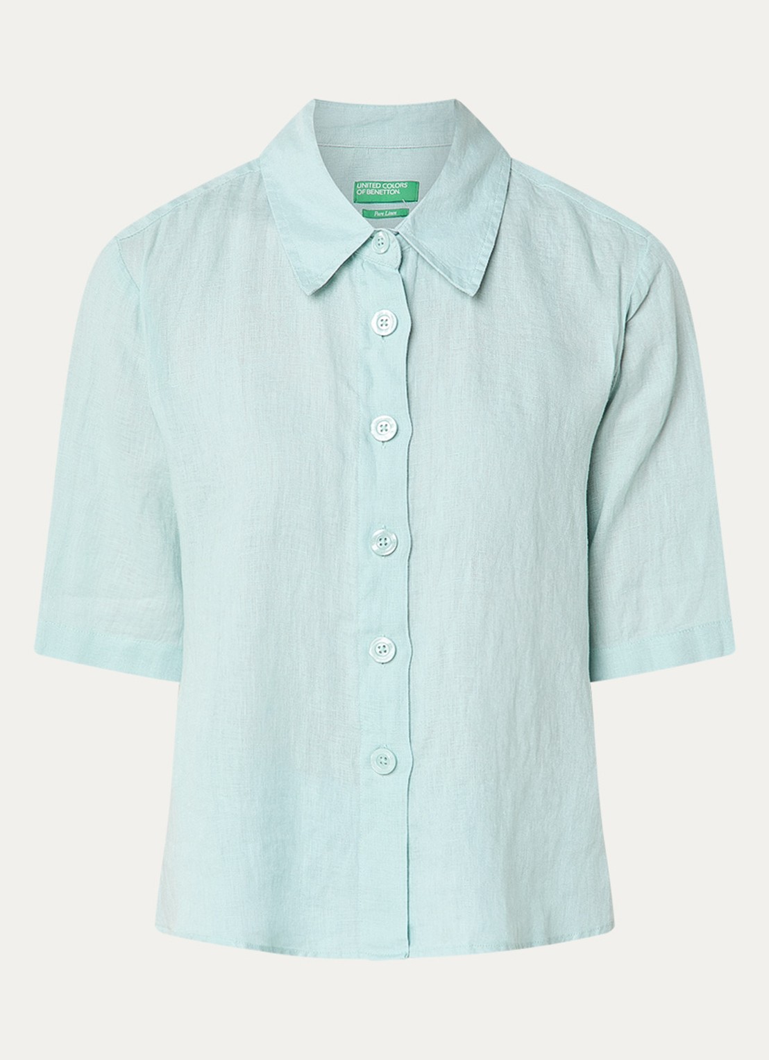 Benetton Blouse van linnen  - voorkant 3 turquoise