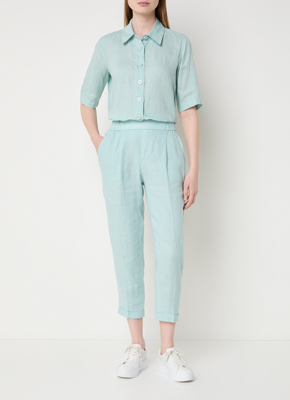 Benetton Blouse van linnen  - voorkant 4 turquoise