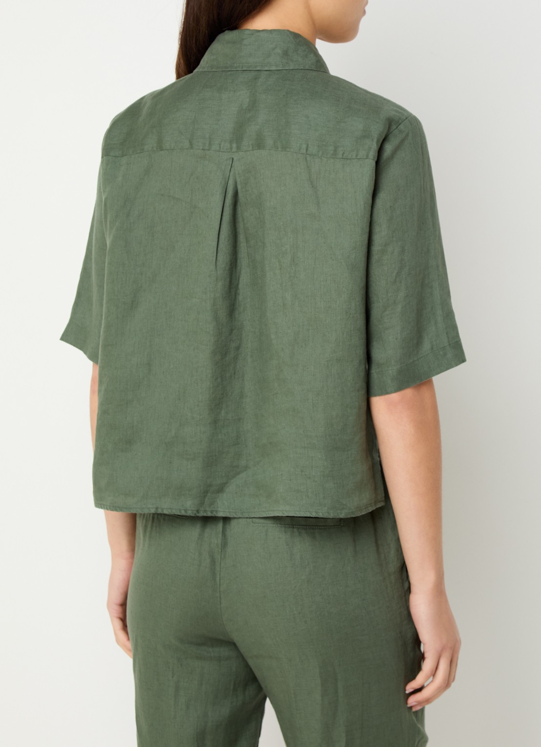 Benetton Blouse van linnen  - achterkant 4 donkergroen