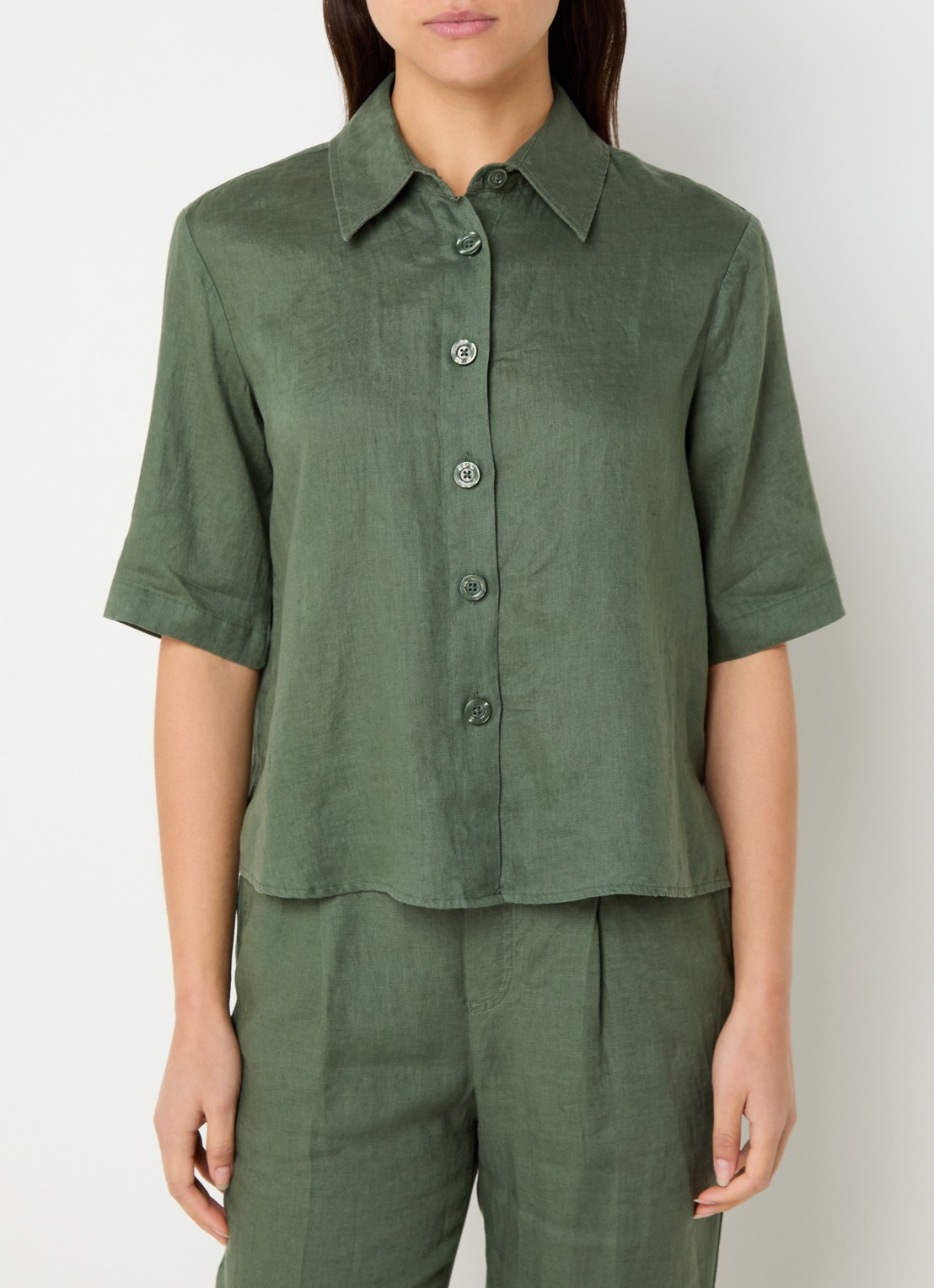 Benetton Blouse van linnen  - detail donkergroen