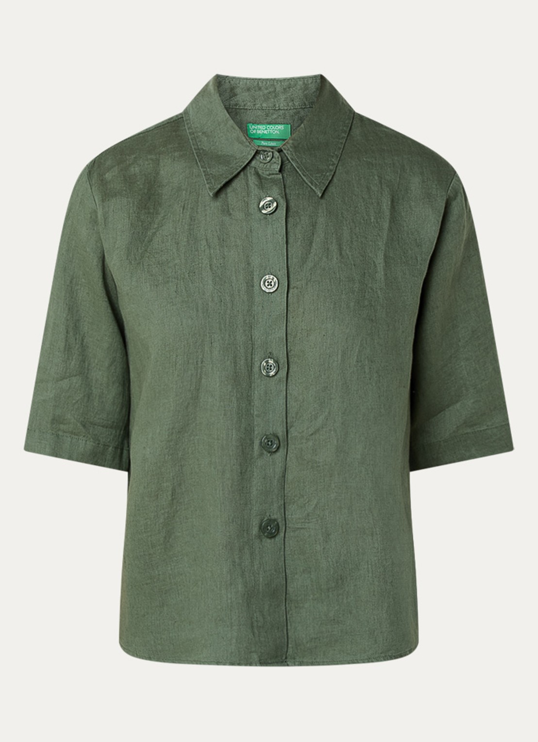 Benetton Blouse van linnen  - voorkant 2 donkergroen