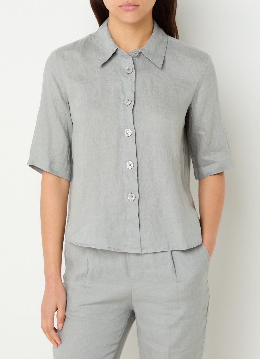 Benetton Blouse van linnen  - detail 4 grijs