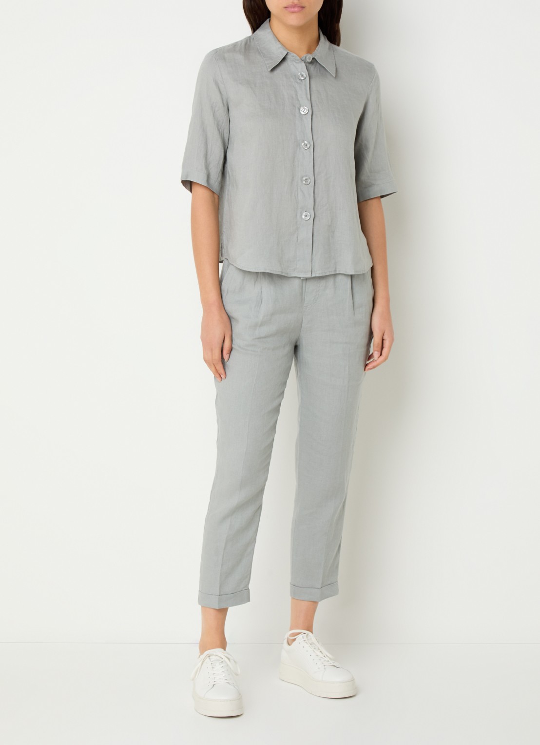 Benetton Blouse van linnen  - voorkant 2 grijs