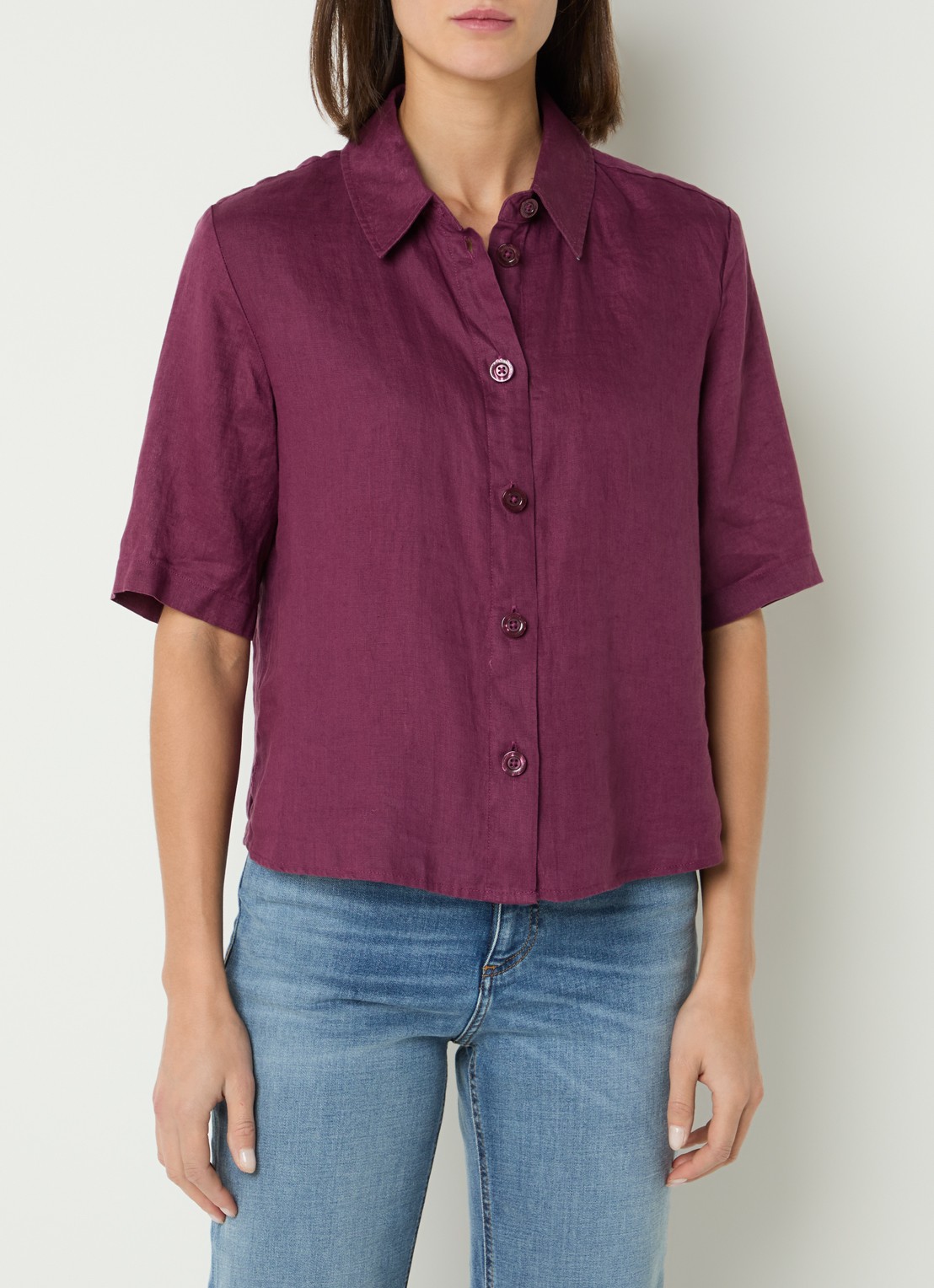 Benetton Blouse van linnen  - detail aubergine
