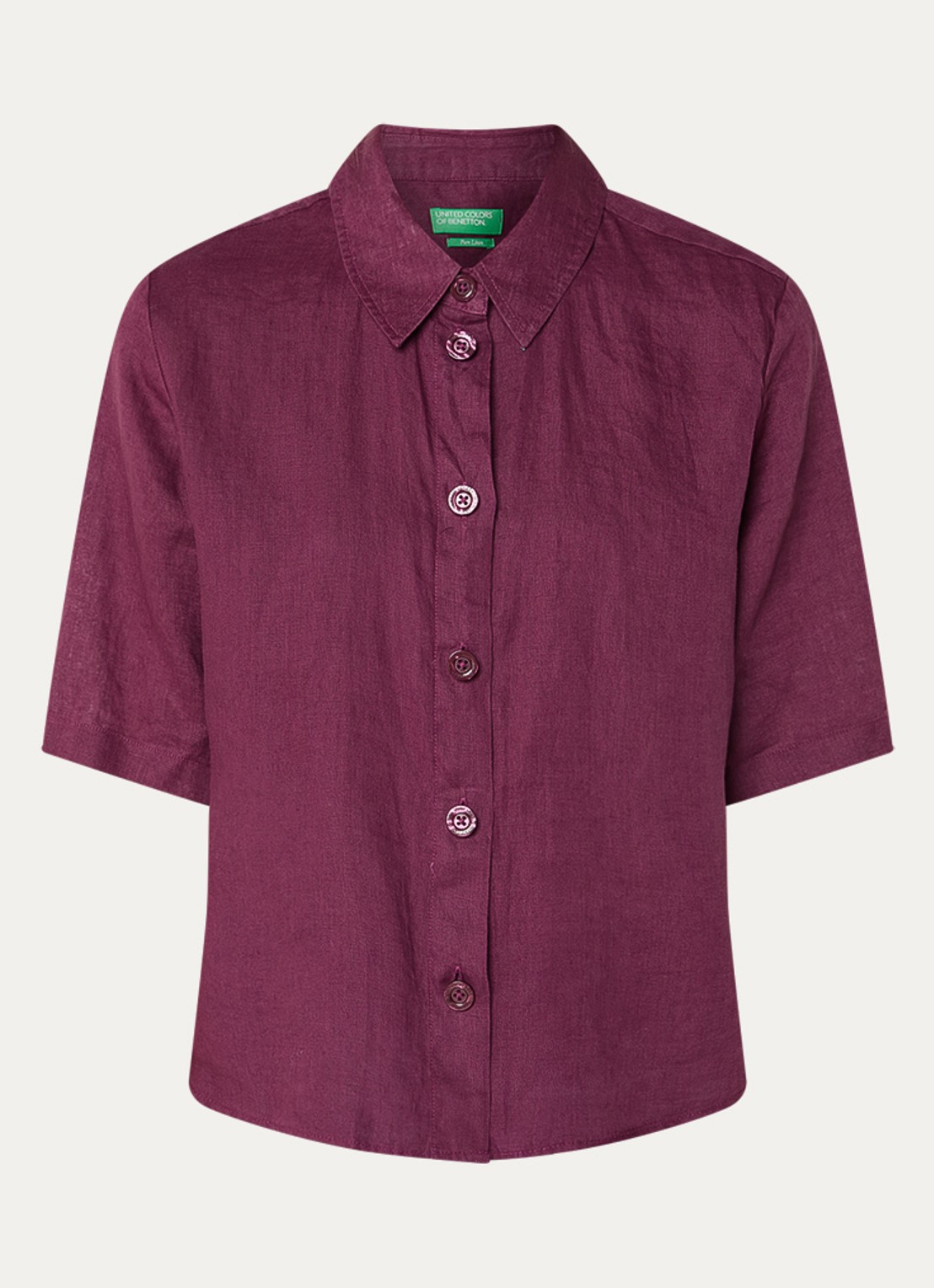 Benetton Blouse van linnen  - voorkant 2 aubergine