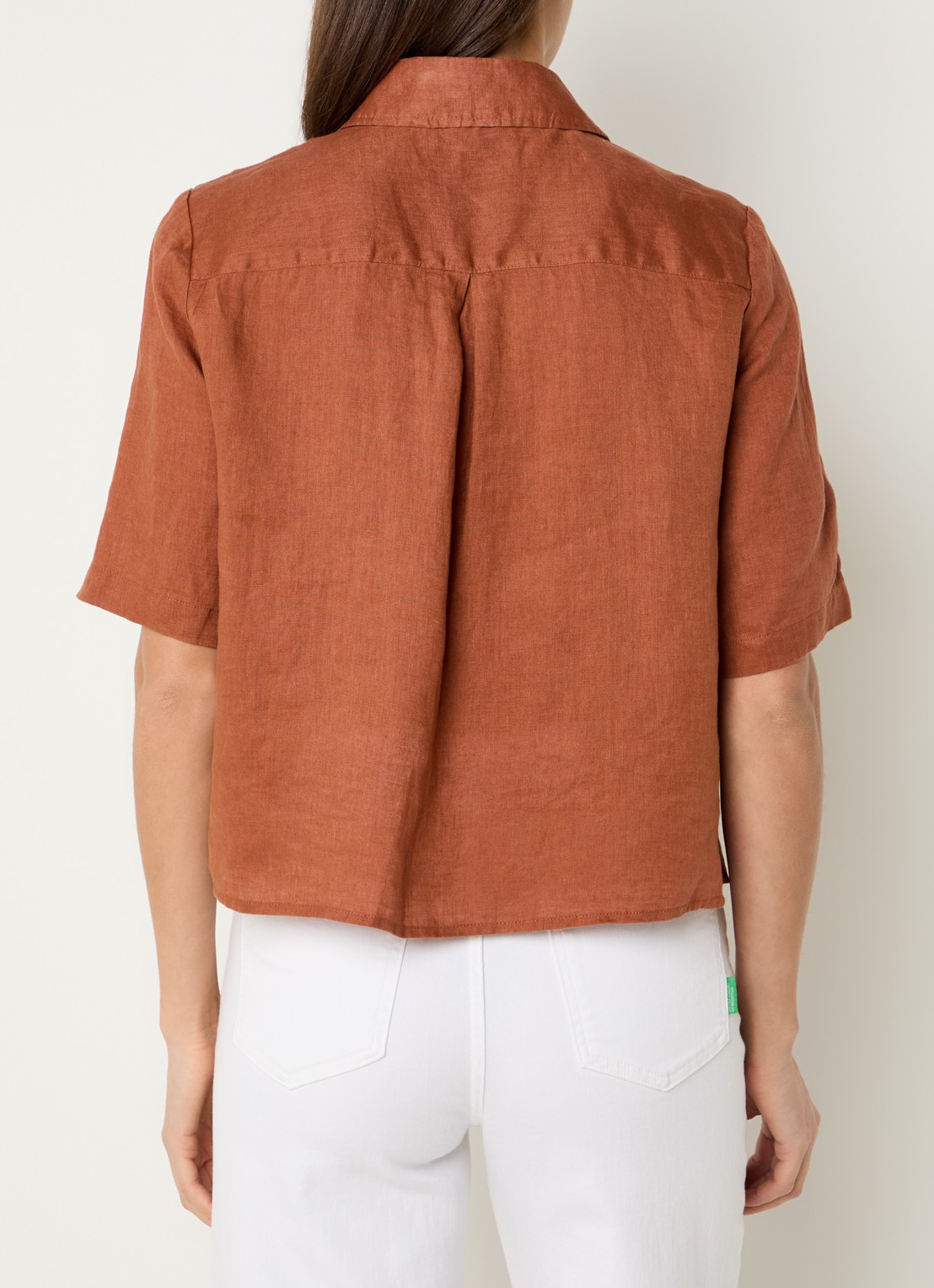 Benetton Blouse van linnen  - achterkant 4 roestbruin