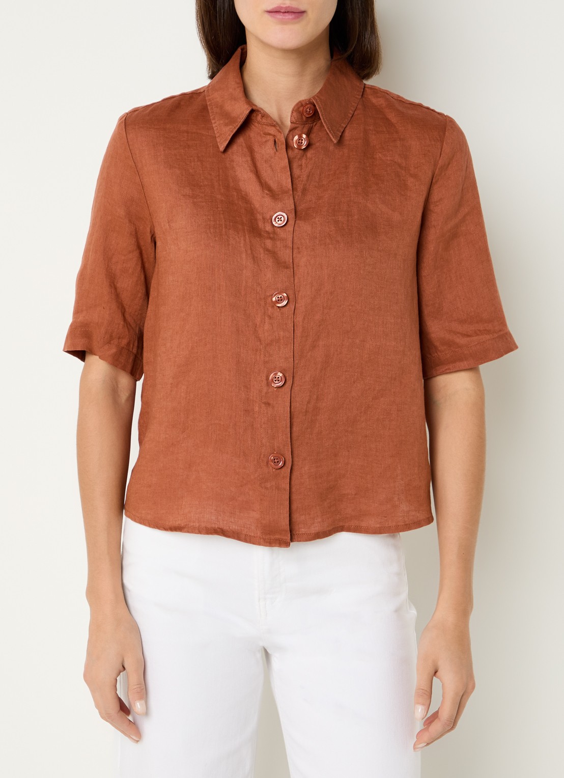 Benetton Blouse van linnen  - detail roestbruin