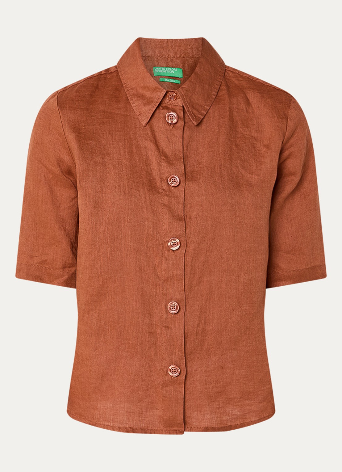Benetton Blouse van linnen  - voorkant 2 roestbruin