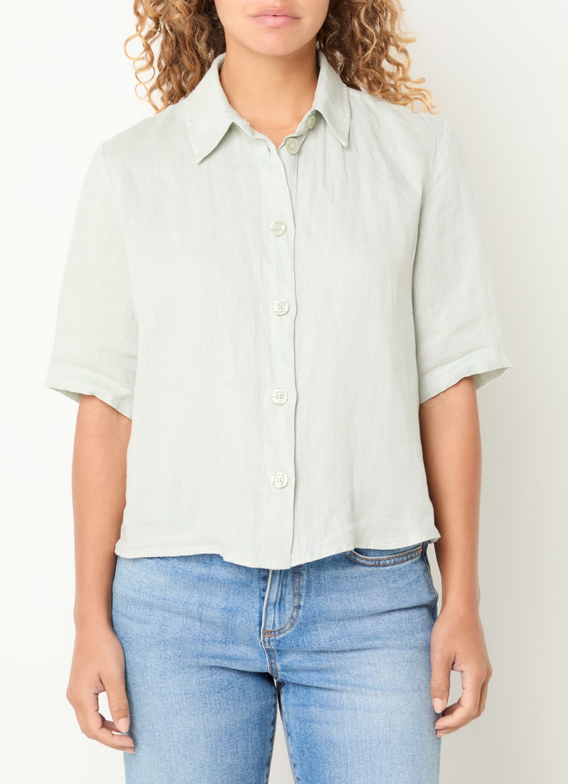Benetton Blouse van linnen  - detail 2 lichtgroen