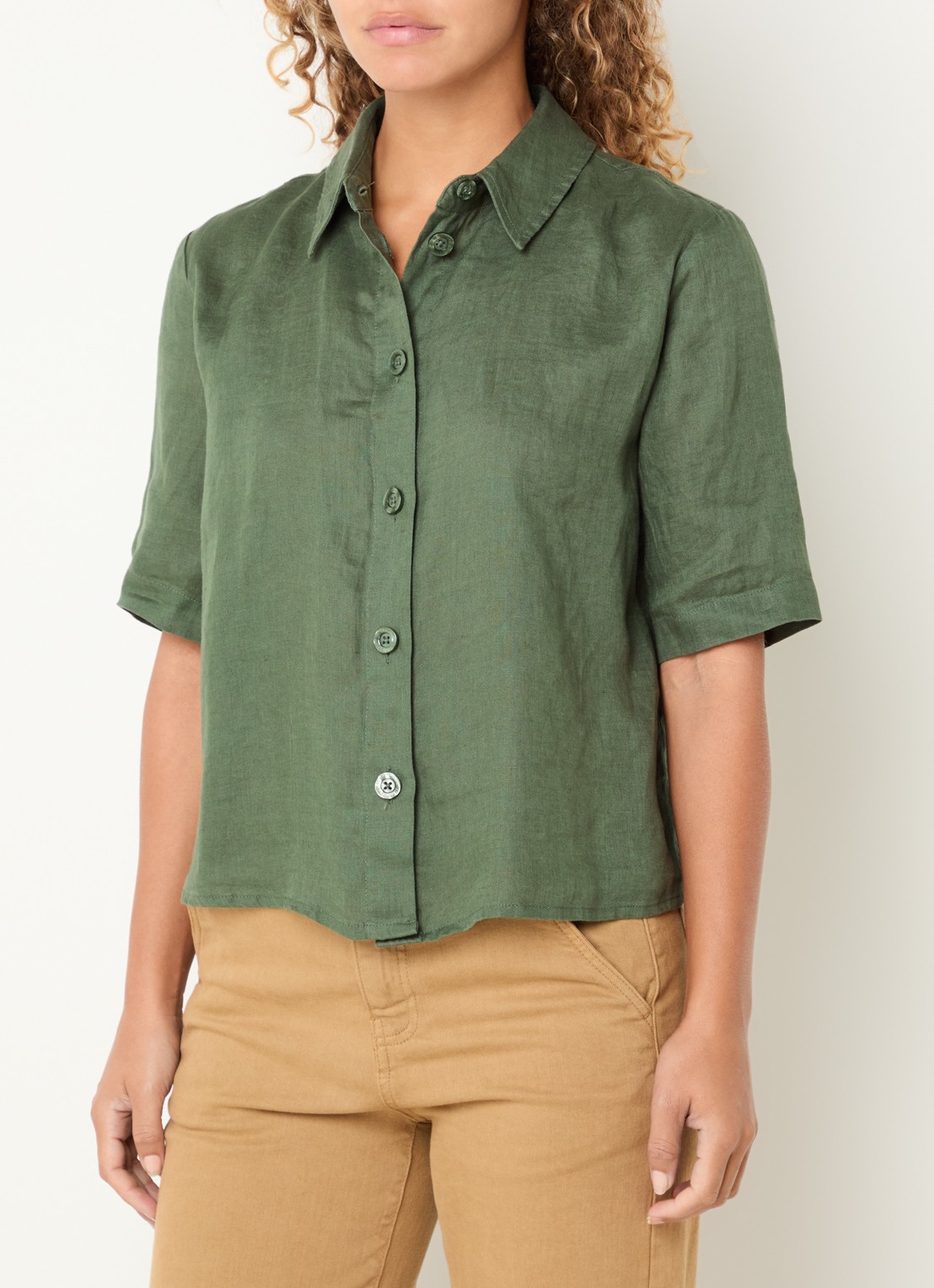 Benetton Blouse van linnen  - detail groen