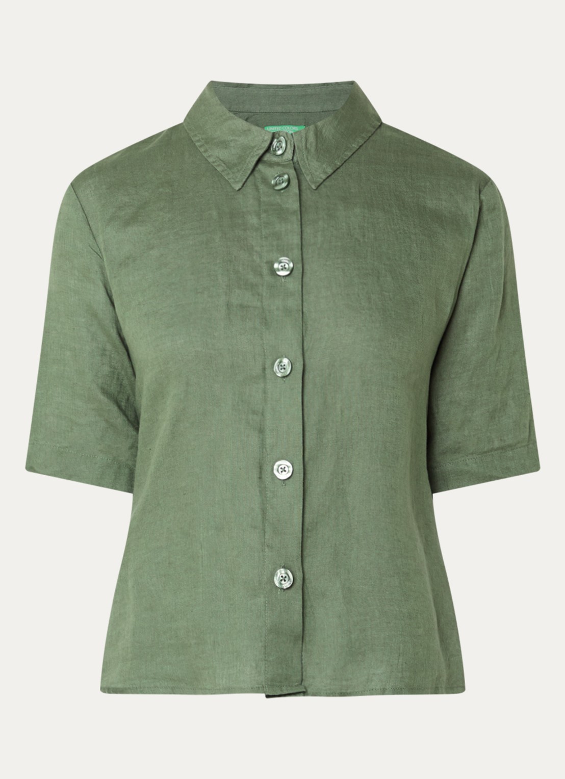 Benetton Blouse van linnen  - voorkant 3 groen