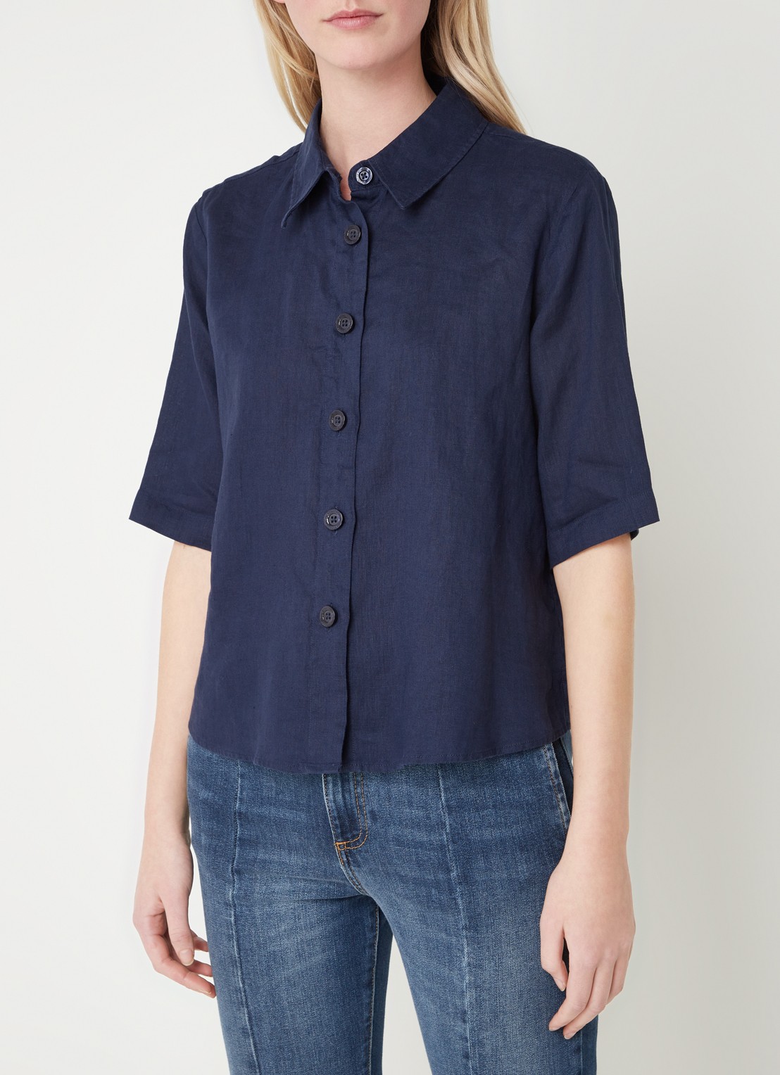 Benetton Blouse van linnen  - detail 3 blauw