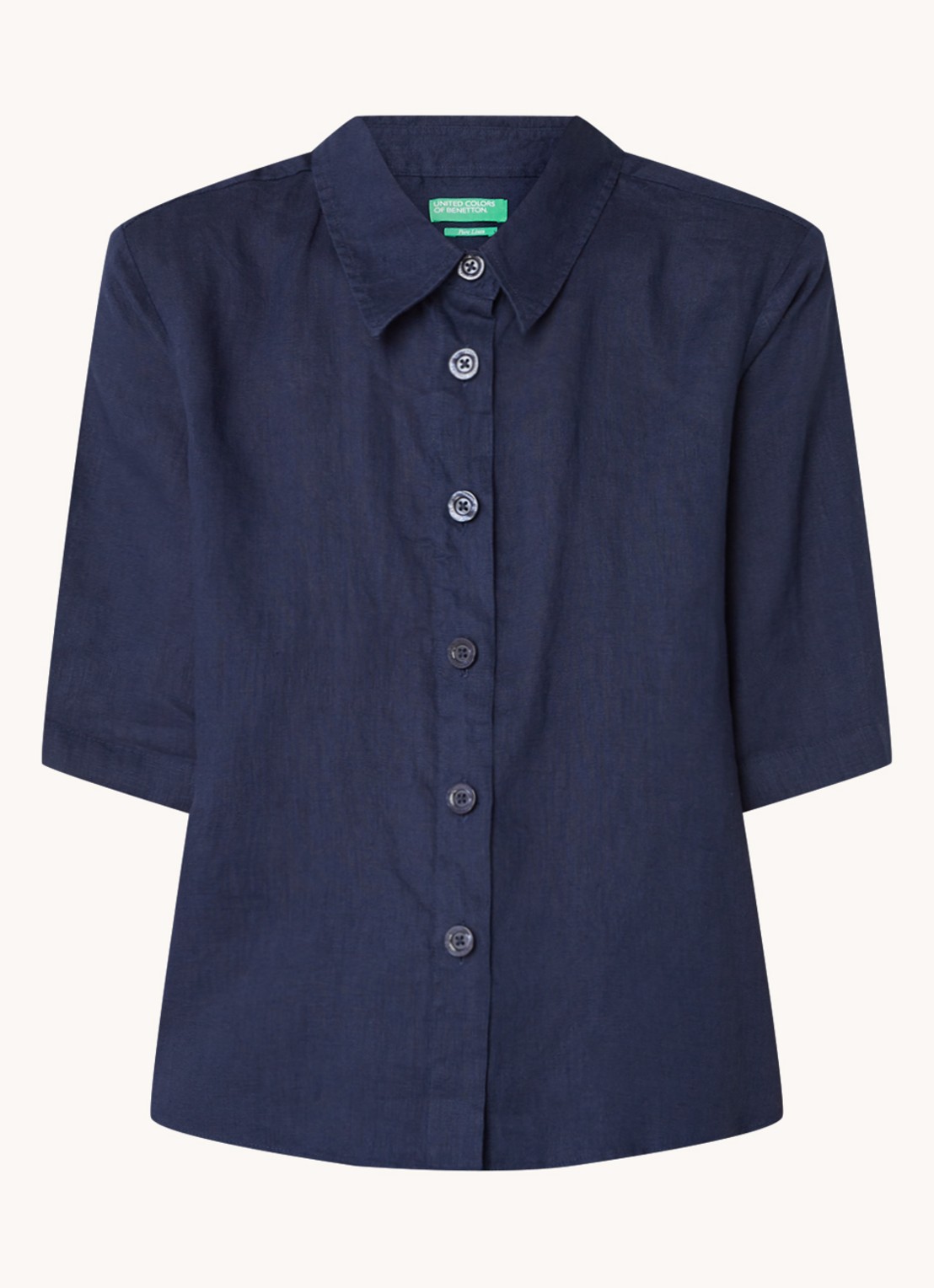 Benetton Blouse van linnen  - voorkant blauw