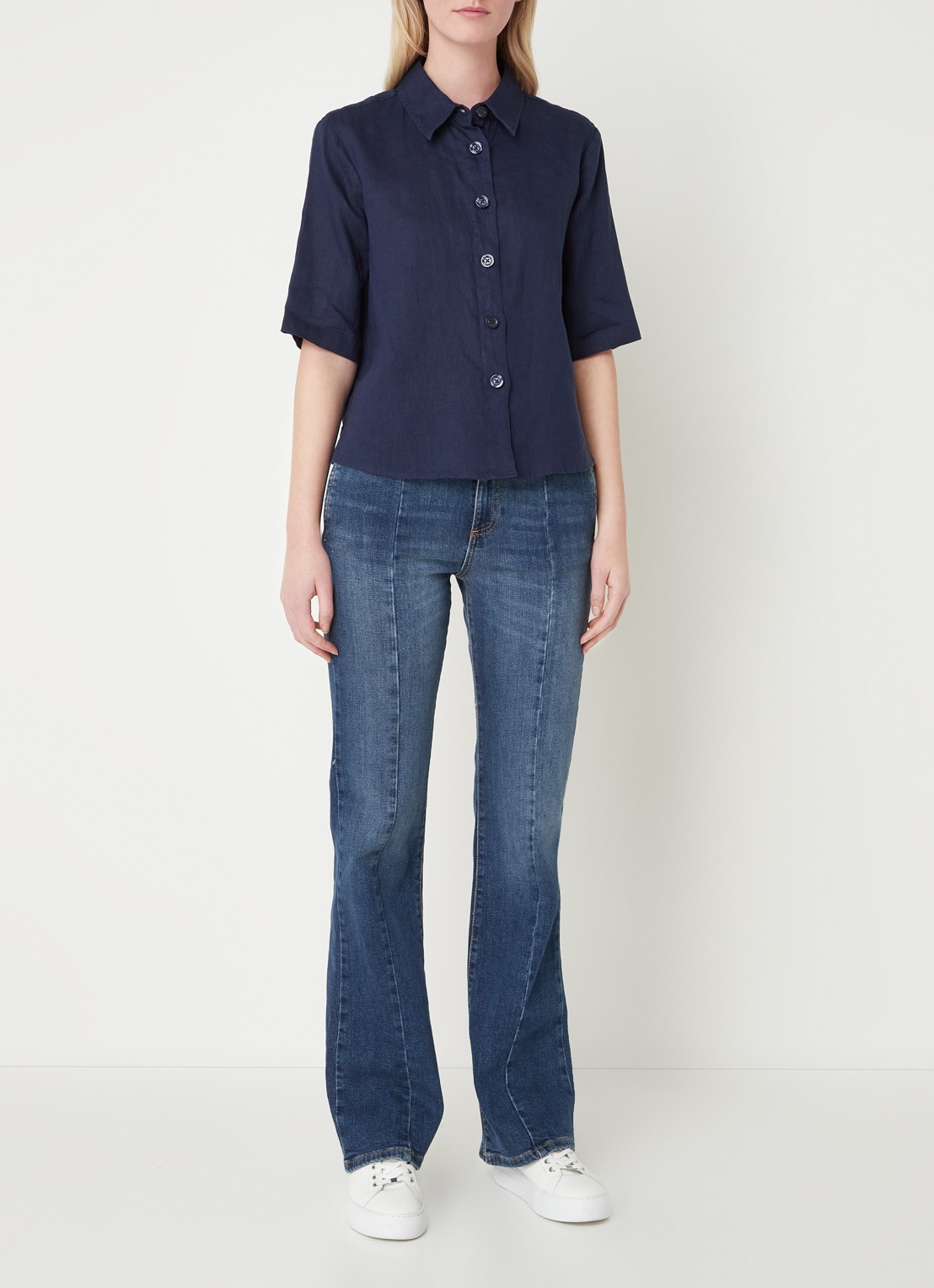 Benetton Blouse van linnen  - voorkant 2 blauw
