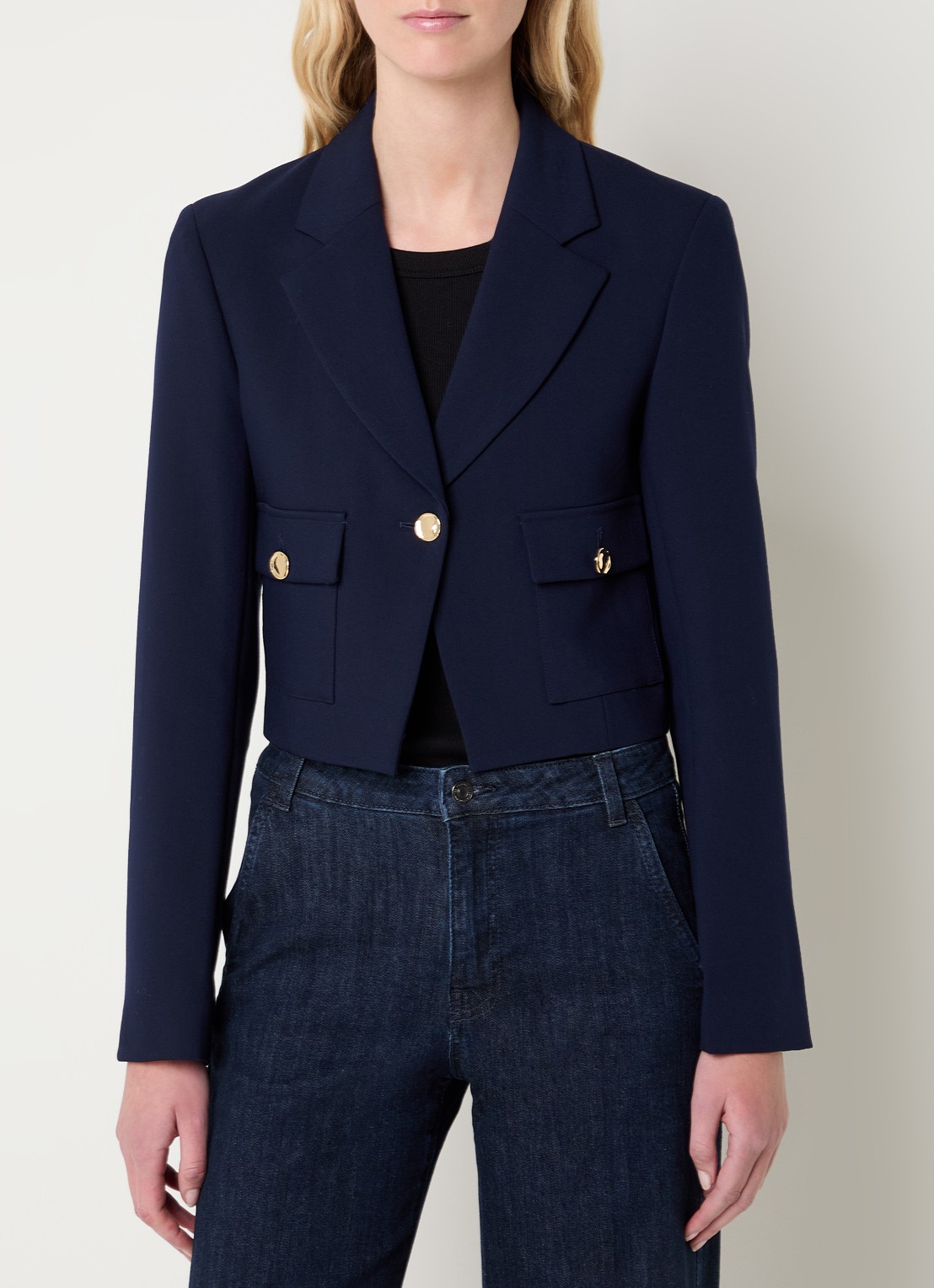 Benetton Cropped blazer met klepzakken - detail 2 donkerblauw