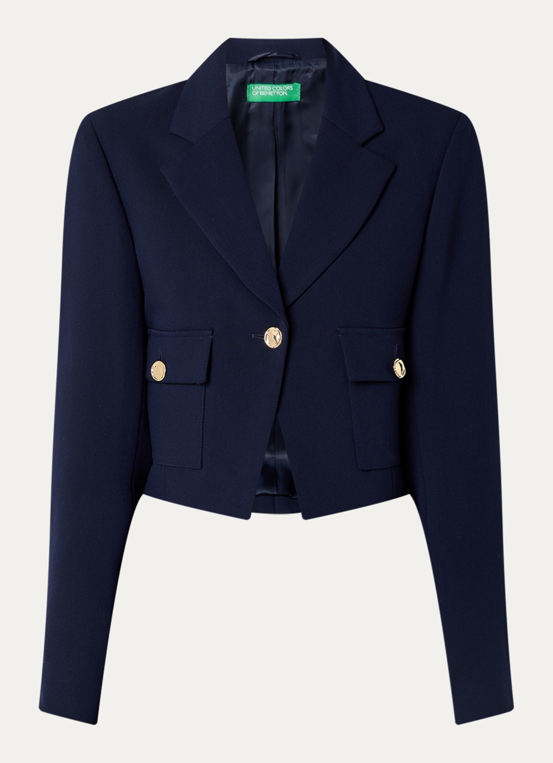 Benetton Cropped blazer met klepzakken - voorkant 3 donkerblauw