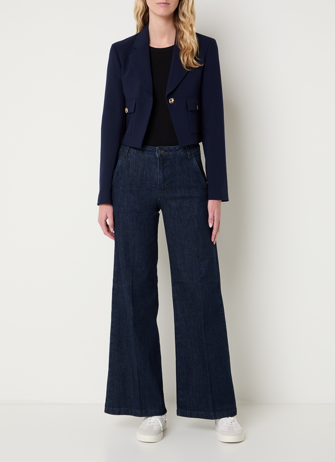 Benetton Cropped blazer met klepzakken - voorkant 4 donkerblauw