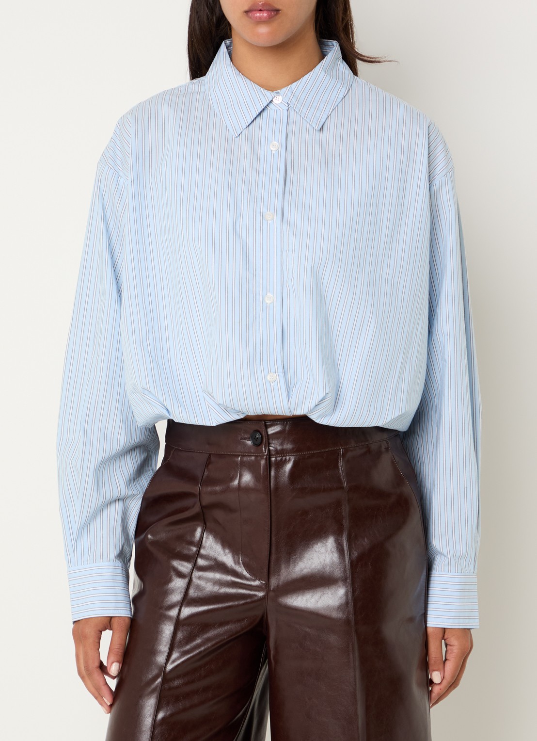 Benetton Cropped blouse met streepprint - detail lichtblauw