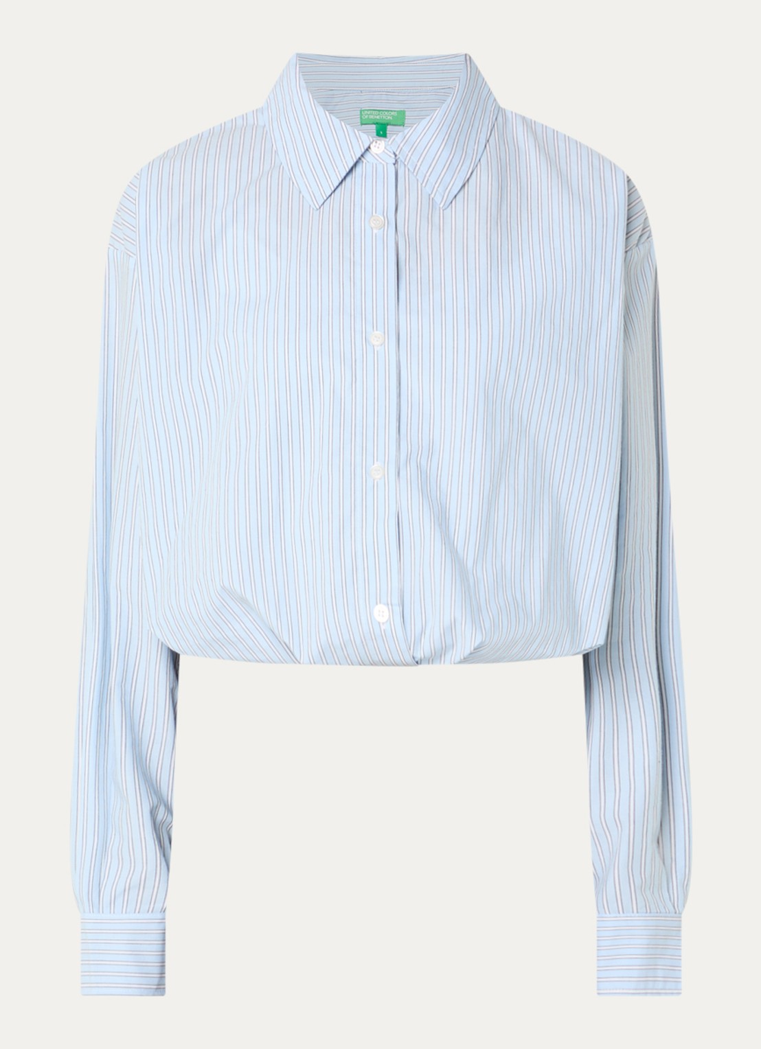 Benetton Cropped blouse met streepprint - voorkant 3 lichtblauw