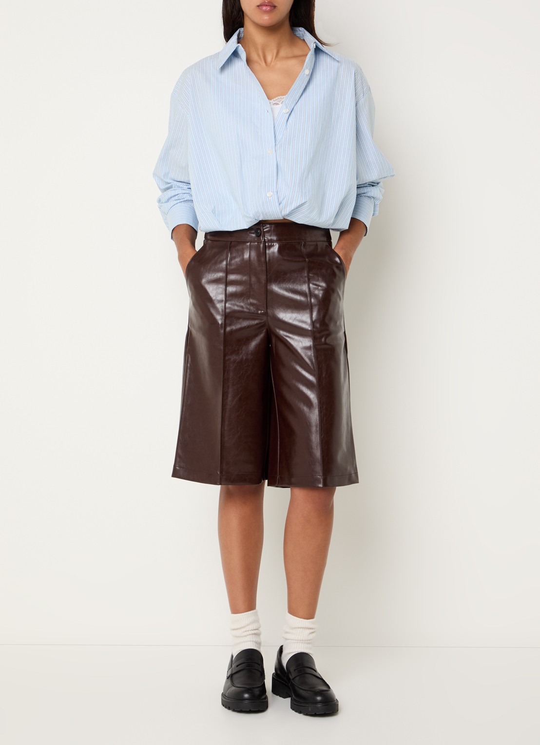 Benetton Cropped blouse met streepprint - voorkant 4 lichtblauw
