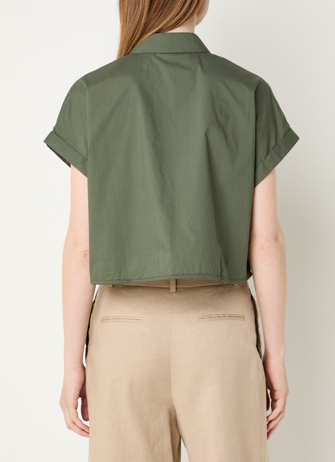 Benetton Cropped blouse met strikdetail - achterkant legergroen