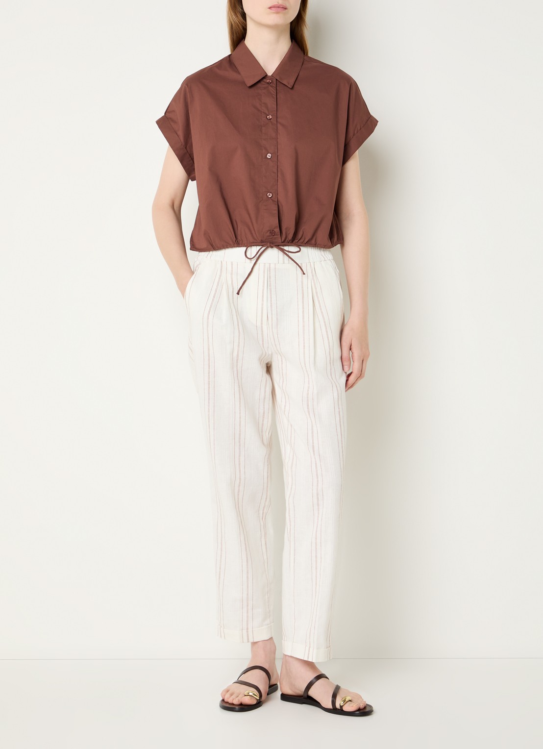 Benetton Cropped blouse met strikdetail - voorkant 3 bruin