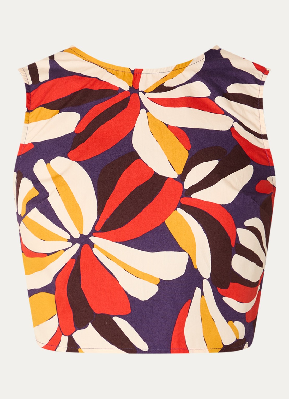 Benetton Cropped mouwloze top met print en gestrikt detail - voorkant 3 oranje