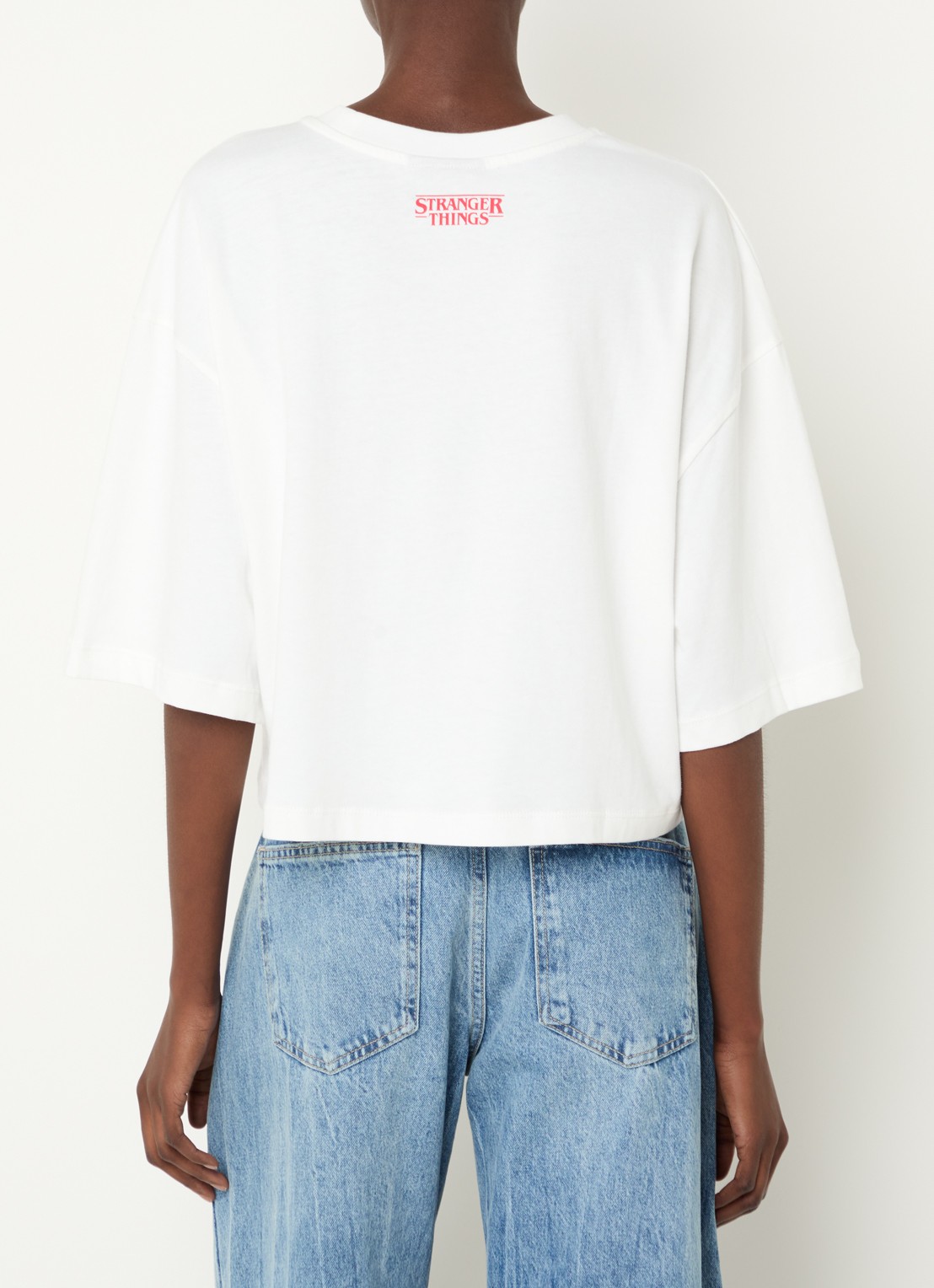 Benetton Cropped T-shirt met logo- en backprint - achterkant 2 gebroken wit