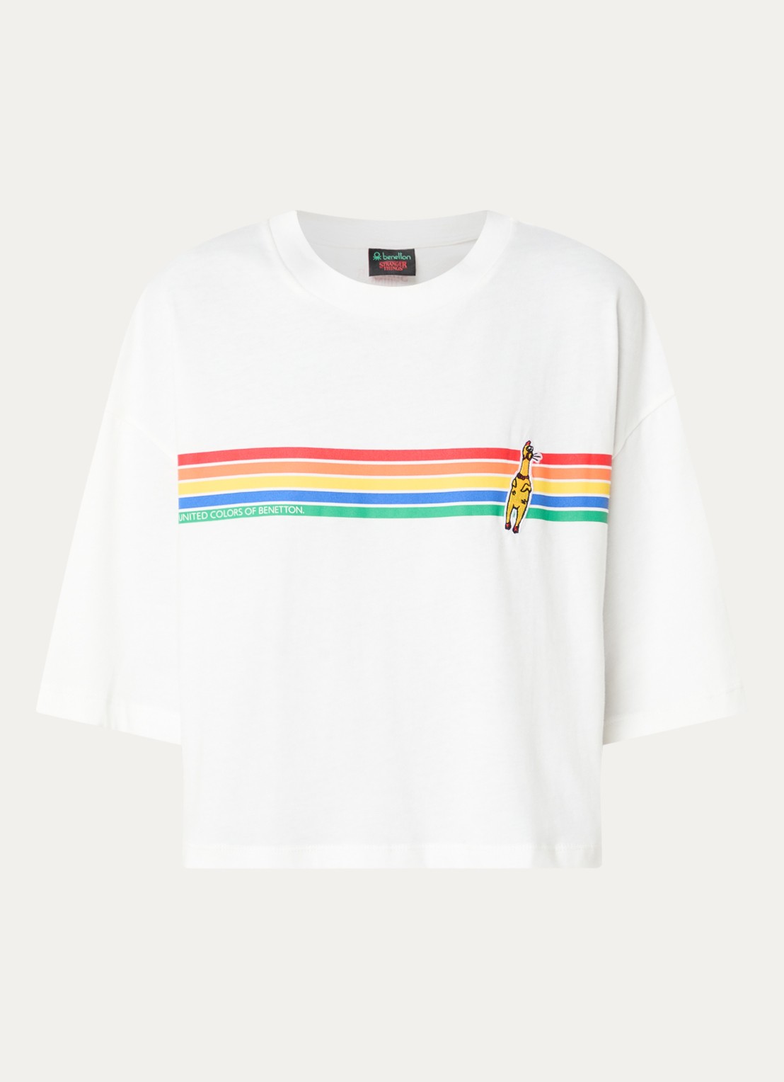 Benetton Cropped T-shirt met logo- en backprint - voorkant 3 gebroken wit