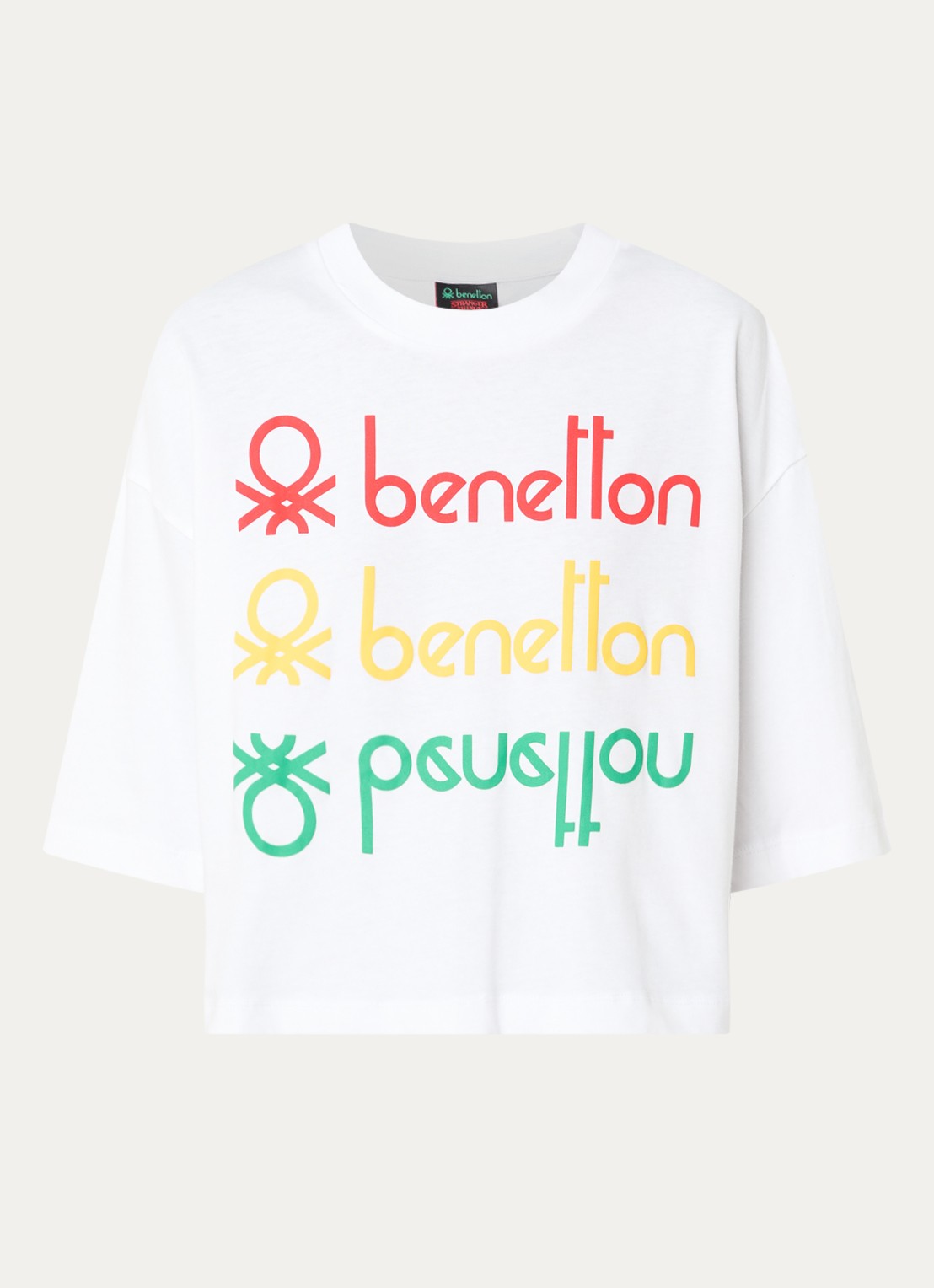 Benetton Cropped T-shirt met logo- en backprint - voorkant 3 wit