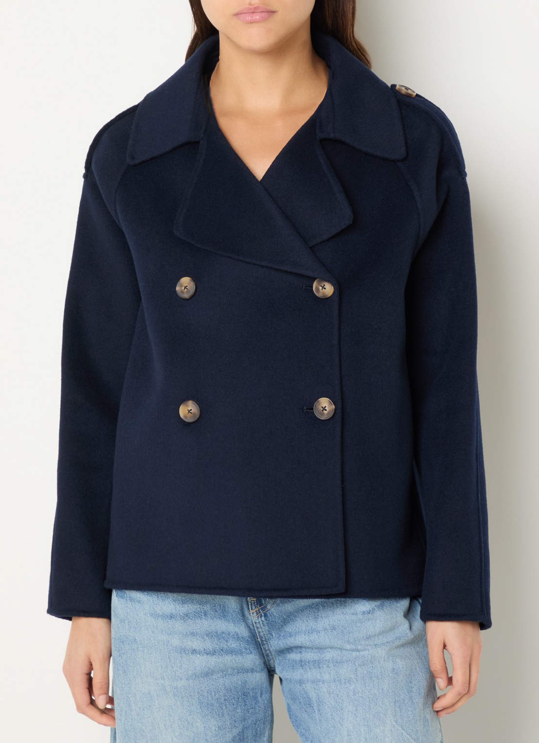 Benetton Double-breasted mantel met kraag - detail 4 donkerblauw