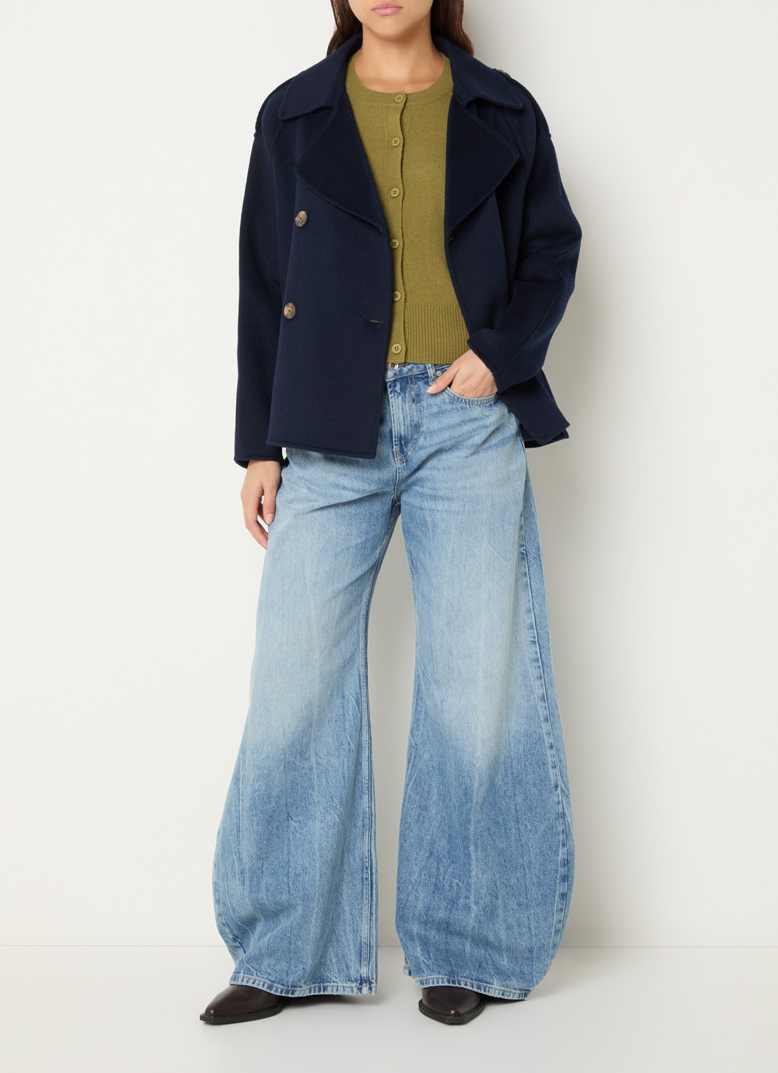 Benetton Double-breasted mantel met kraag - voorkant 2 donkerblauw