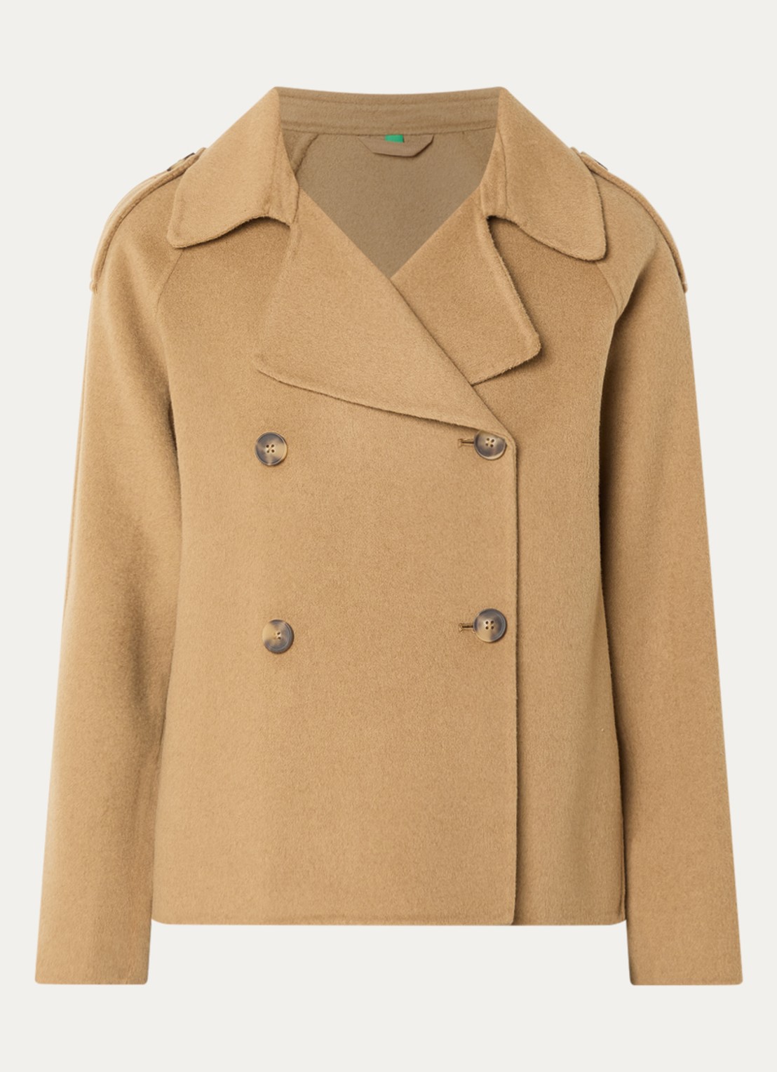 Benetton Double-breasted mantel met kraag - voorkant camel