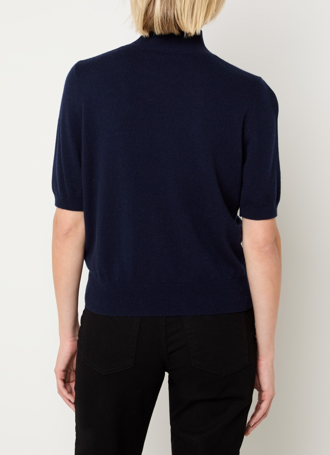 Benetton Fijngebreid T-shirt in kasjmierblend met ronde hals - achterkant donkerblauw