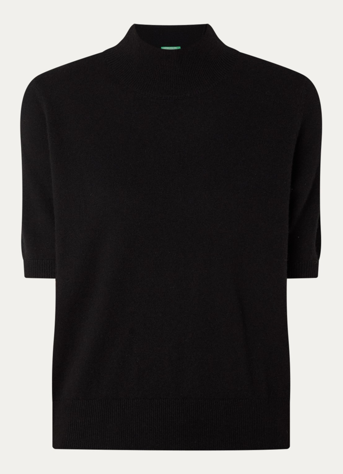 Benetton Fijngebreid T-shirt in kasjmierblend met ronde hals - voorkant 2 zwart