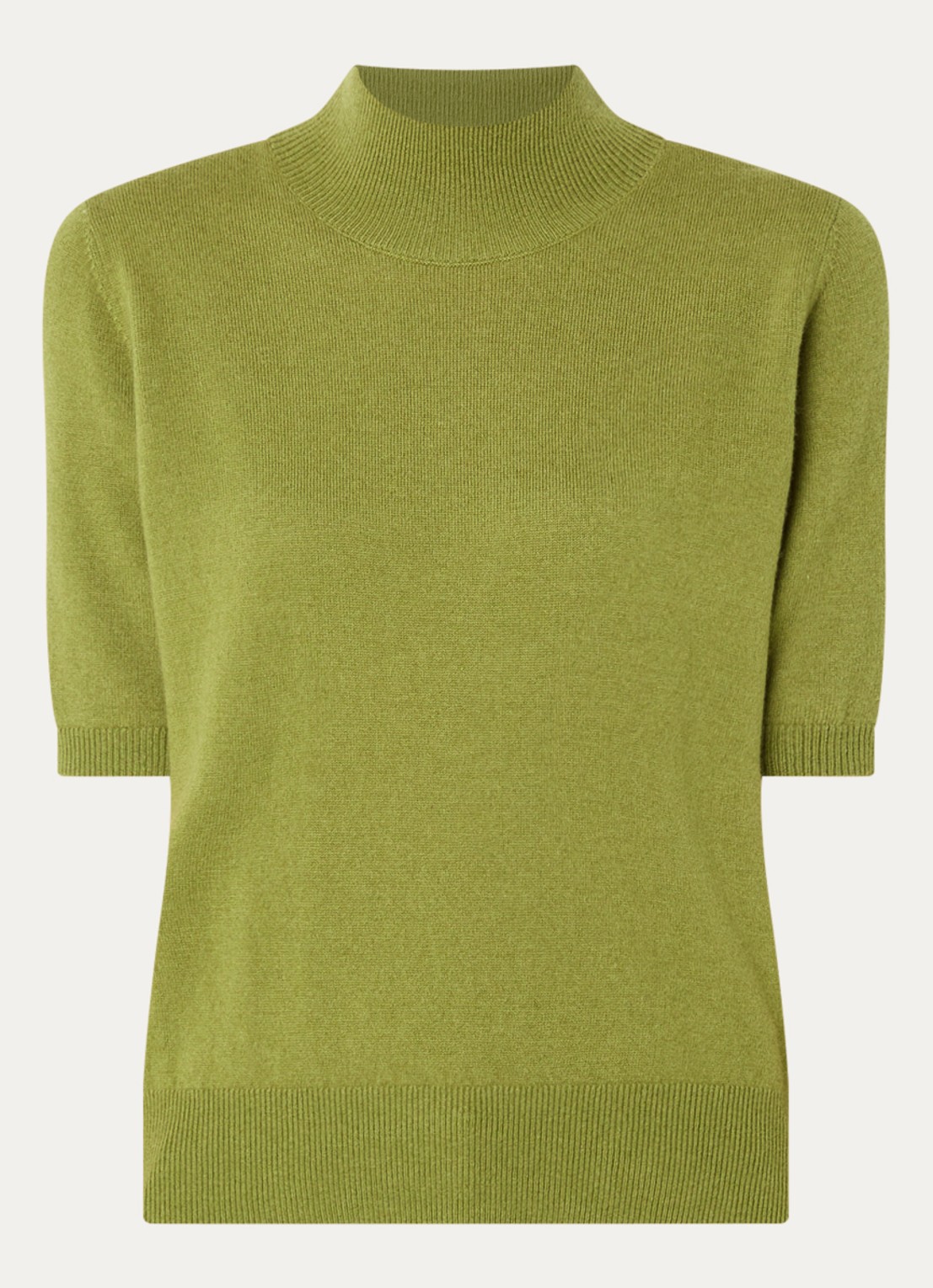 Benetton Fijngebreid T-shirt in kasjmierblend met ronde hals - voorkant olijfgroen