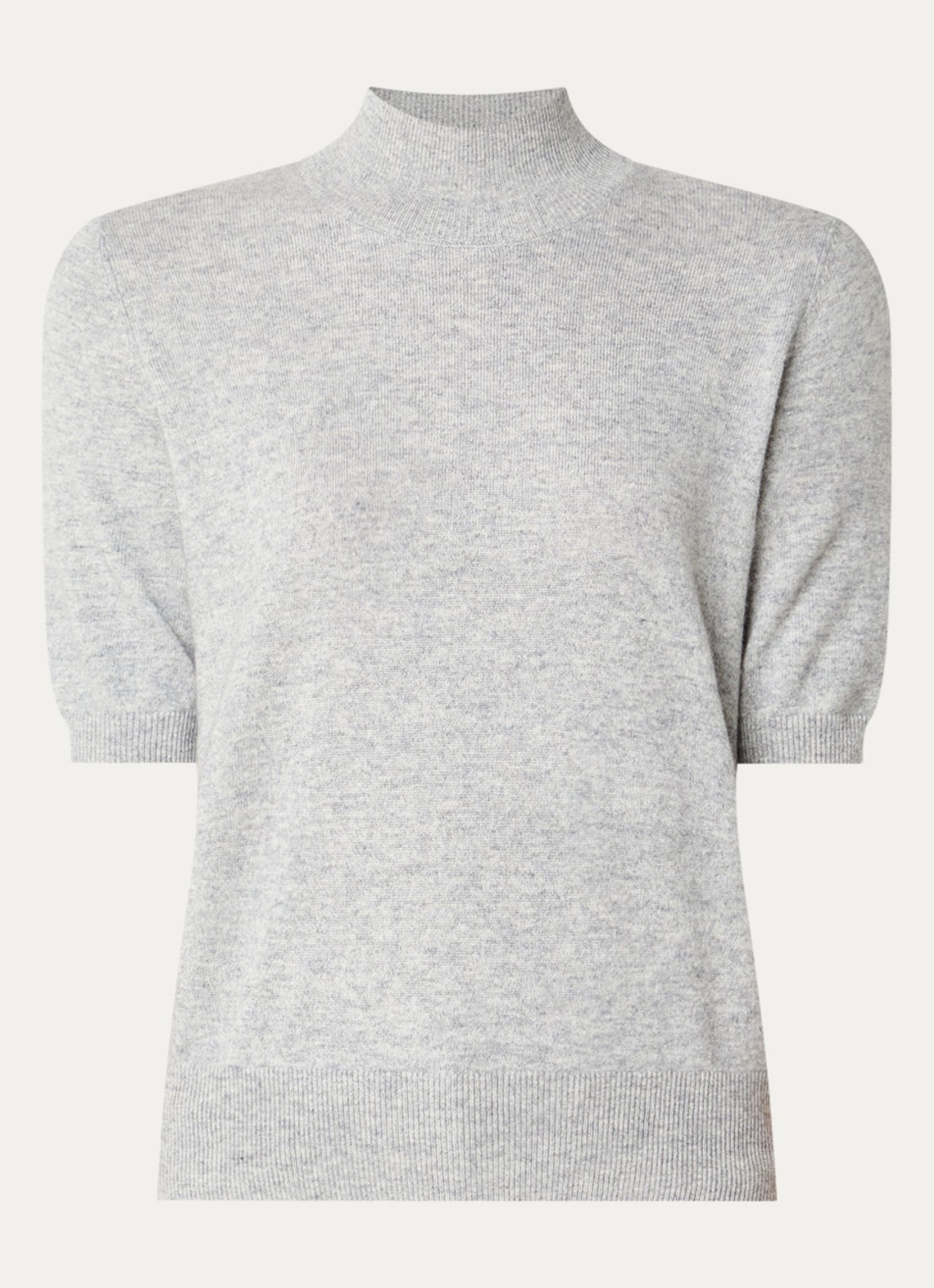 Benetton Fijngebreid T-shirt in kasjmierblend met ronde hals - voorkant 3 lichtgrijs