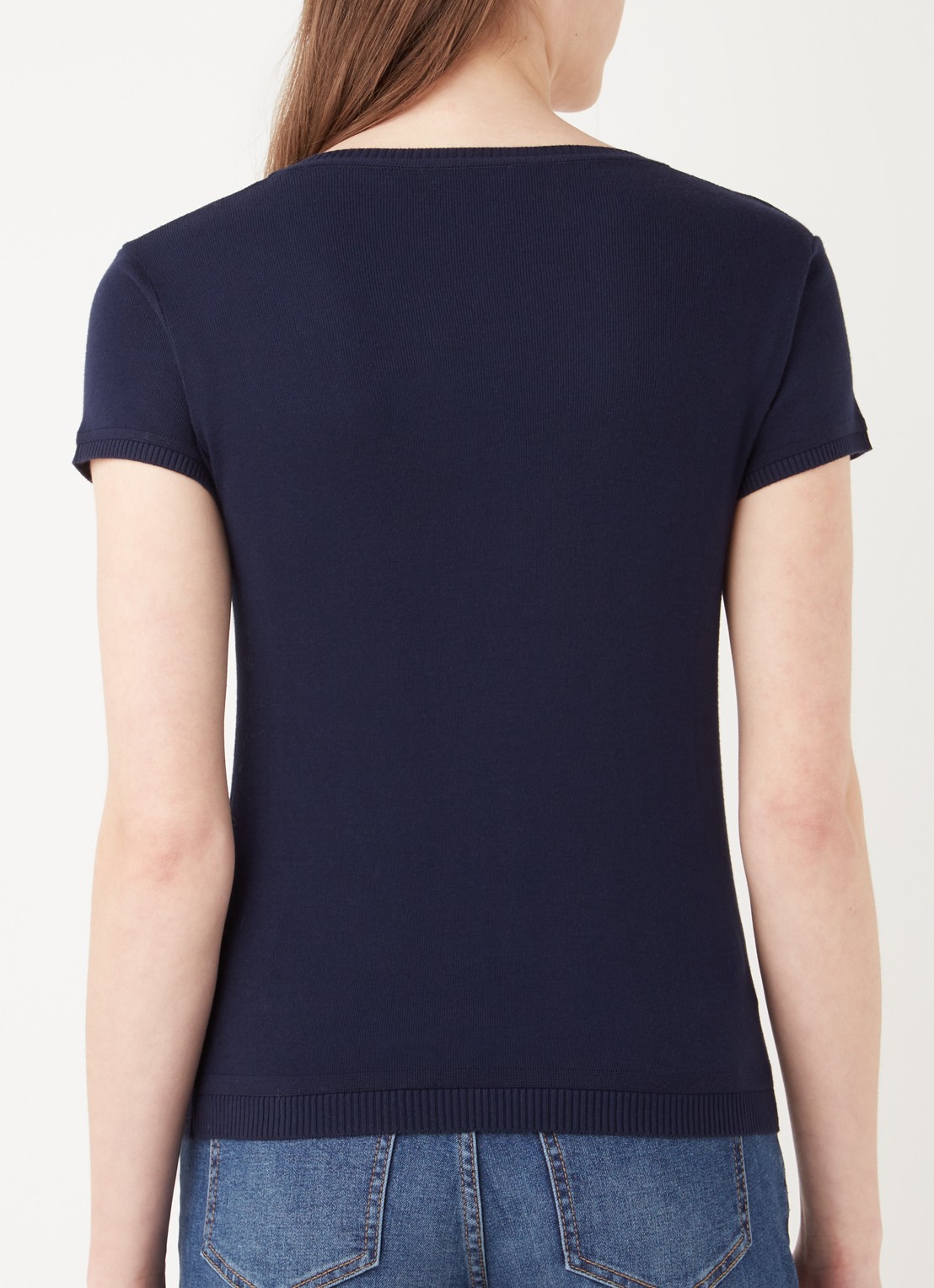 Benetton Fijngebreid T-shirt met ronde hals - achterkant donkerblauw