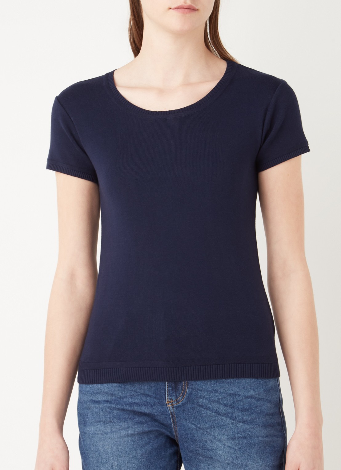 Benetton Fijngebreid T-shirt met ronde hals - detail 6 donkerblauw