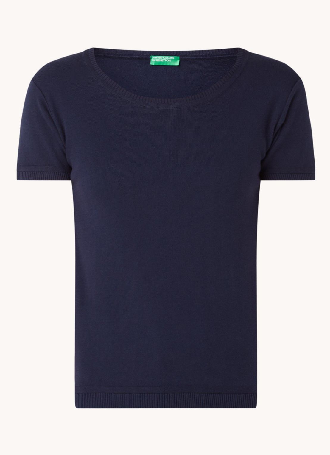 Benetton Fijngebreid T-shirt met ronde hals - voorkant 3 donkerblauw