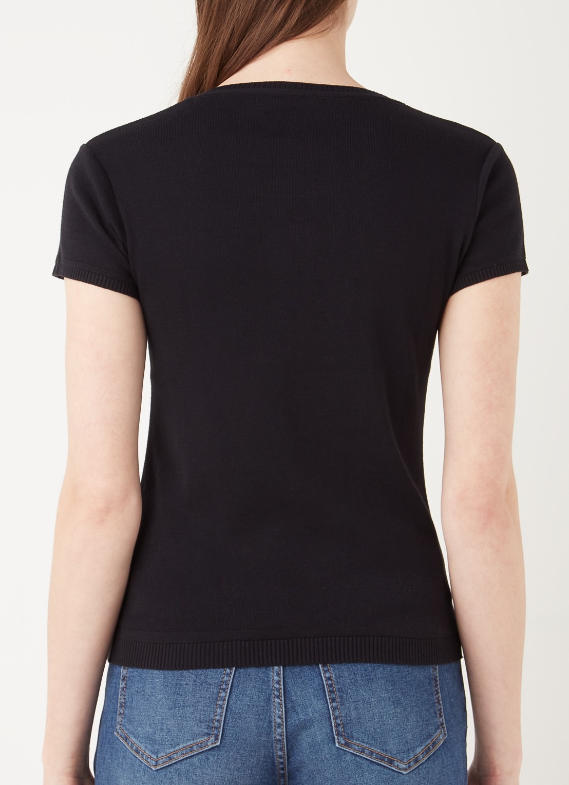 Benetton Fijngebreid T-shirt met ronde hals - achterkant 4 zwart