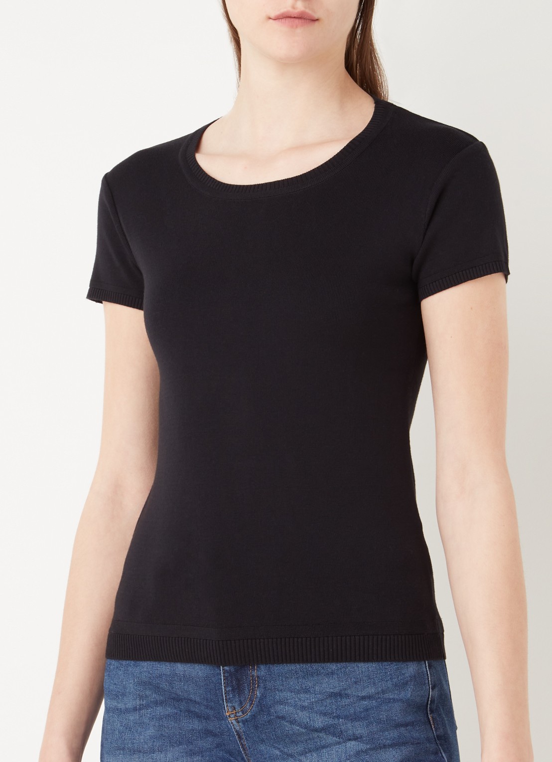 Benetton Fijngebreid T-shirt met ronde hals - detail 3 zwart