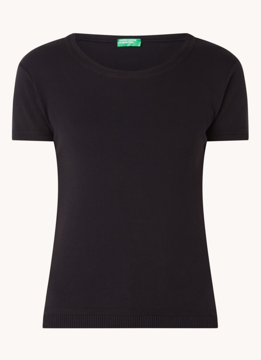 Benetton Fijngebreid T-shirt met ronde hals - voorkant zwart